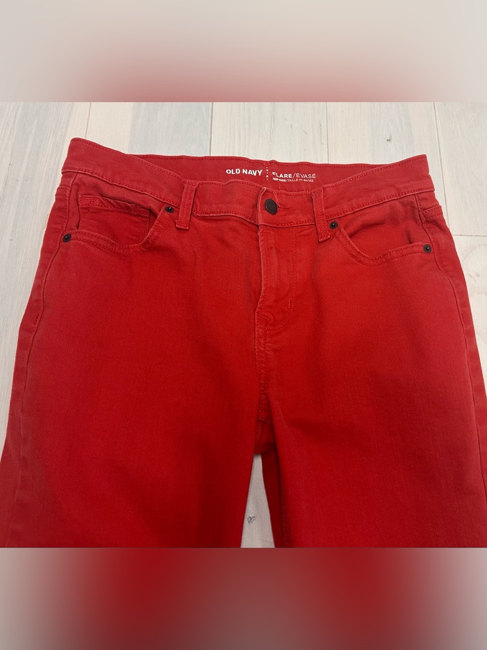 Old Navy Vibrant Red Flare ragged hem jeans